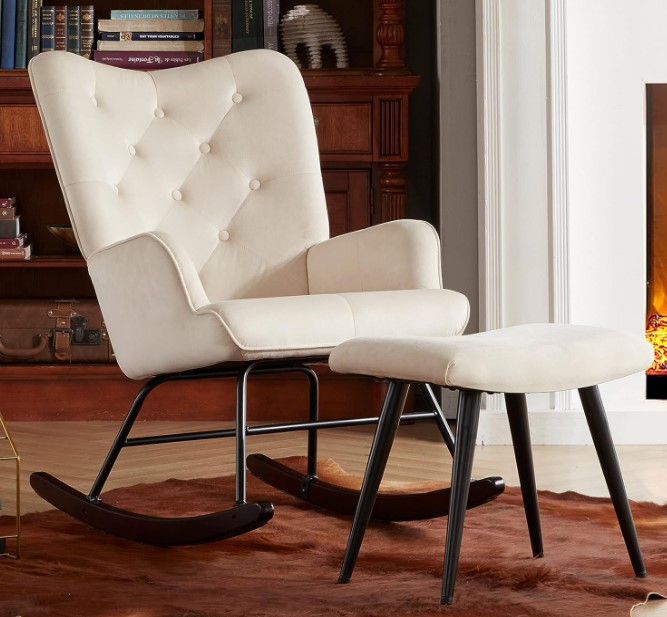iroomy velvet rocking chair with ottoman